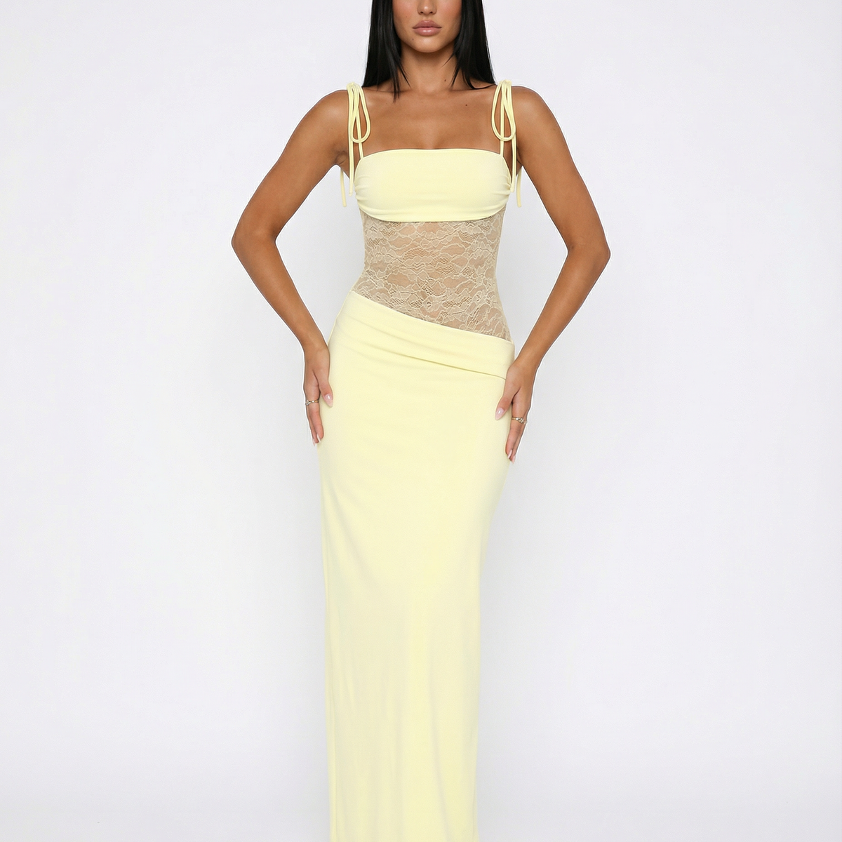 Leah | Lace Panel Tie-Shoulder Maxi Dress