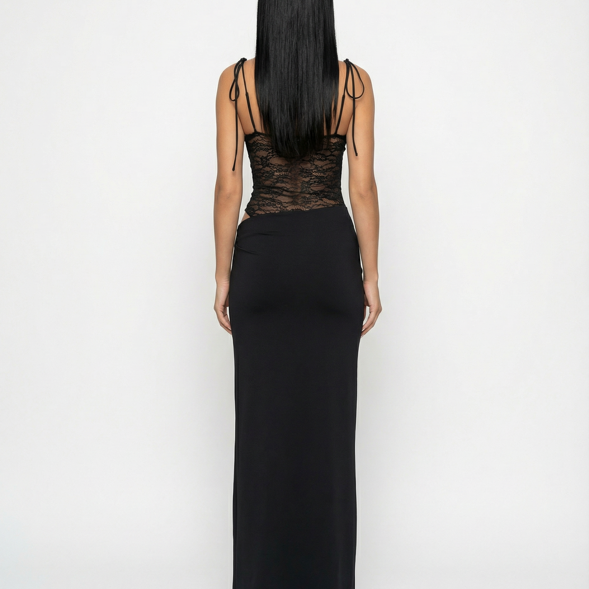 Leah | Lace Panel Tie-Shoulder Maxi Dress