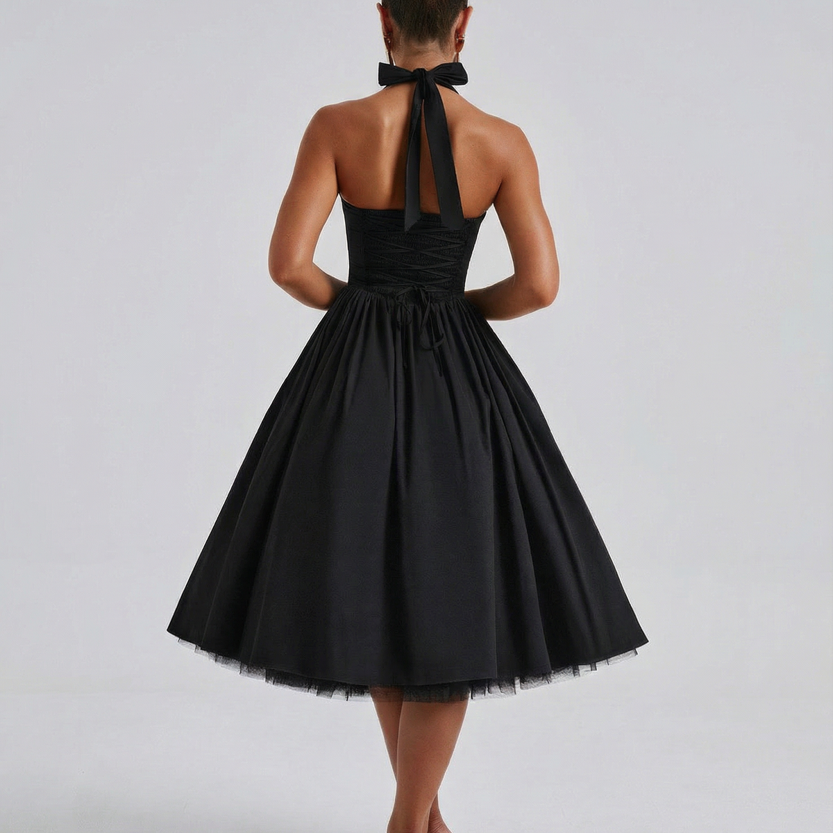 Lena | Midi Halter Neck Lace-Up Back Dress
