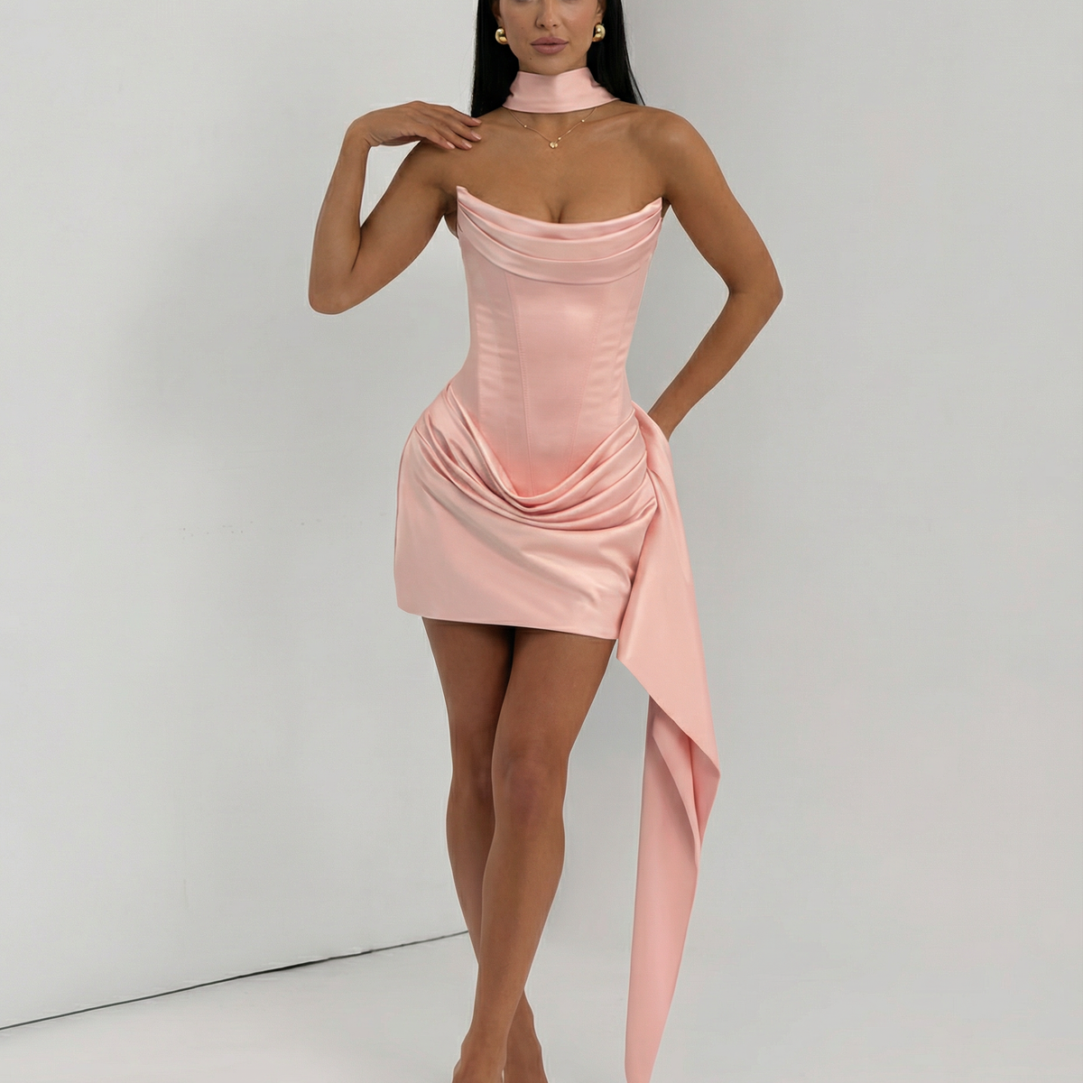 Alina | Mini Dress with Lace Corset and Draped Skirt