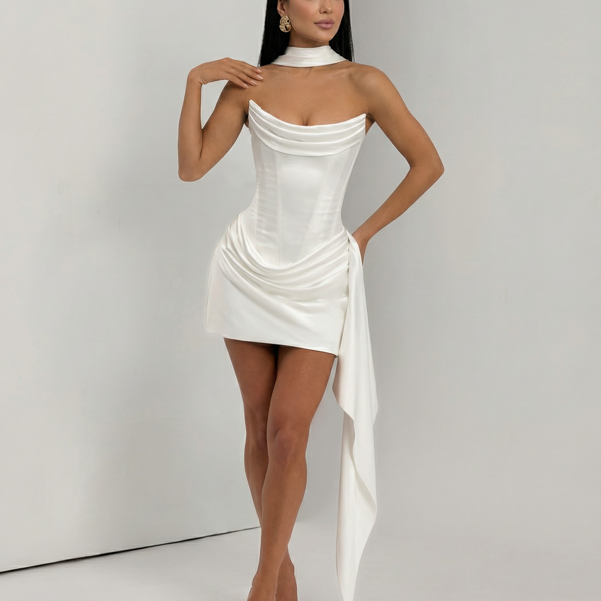 Alina | Mini Dress with Lace Corset and Draped Skirt
