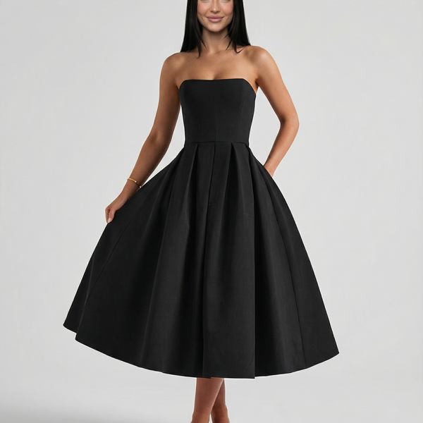 Ainsley | Midi Dress with Strapless Full Skirt