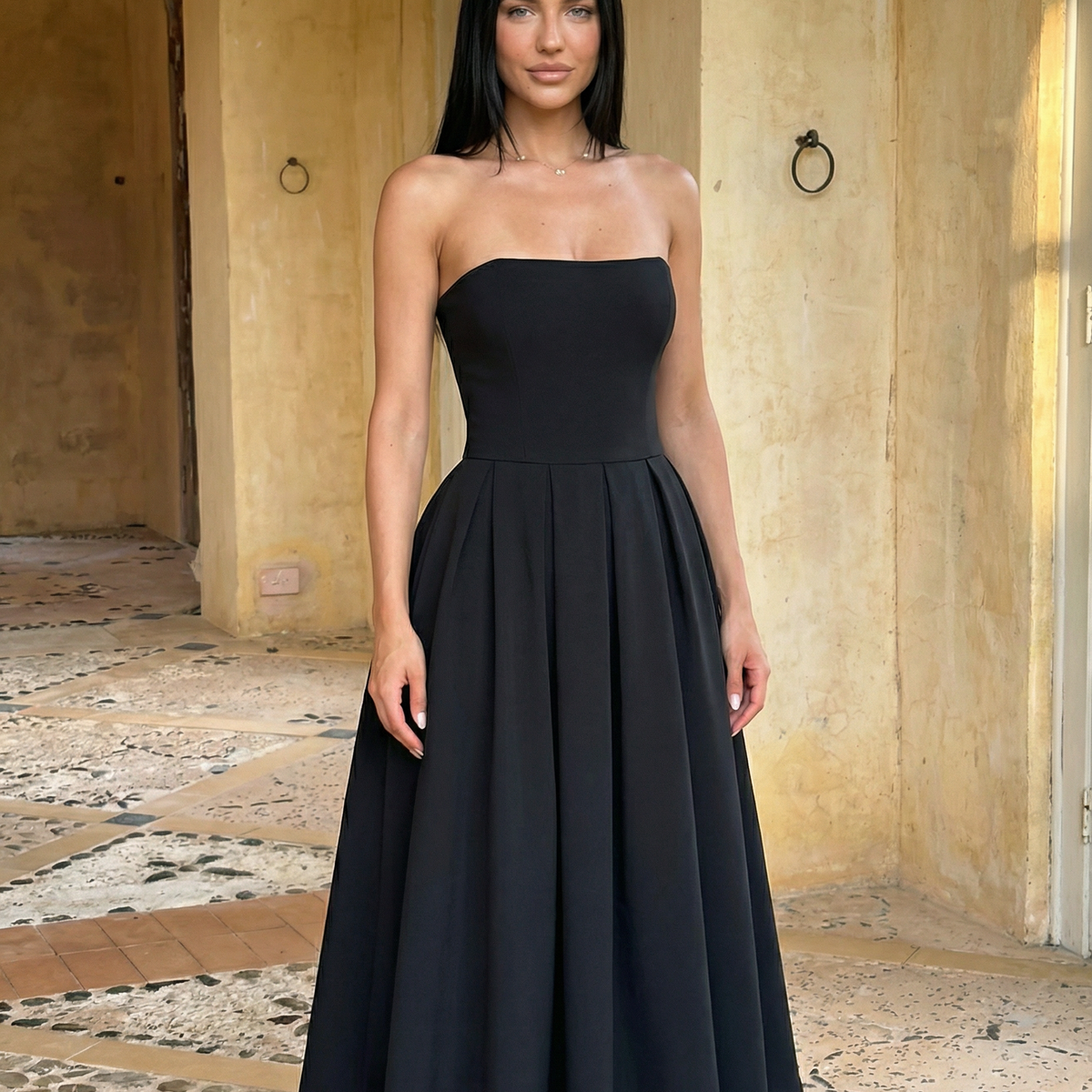 Ainsley | Midi Dress with Strapless Full Skirt