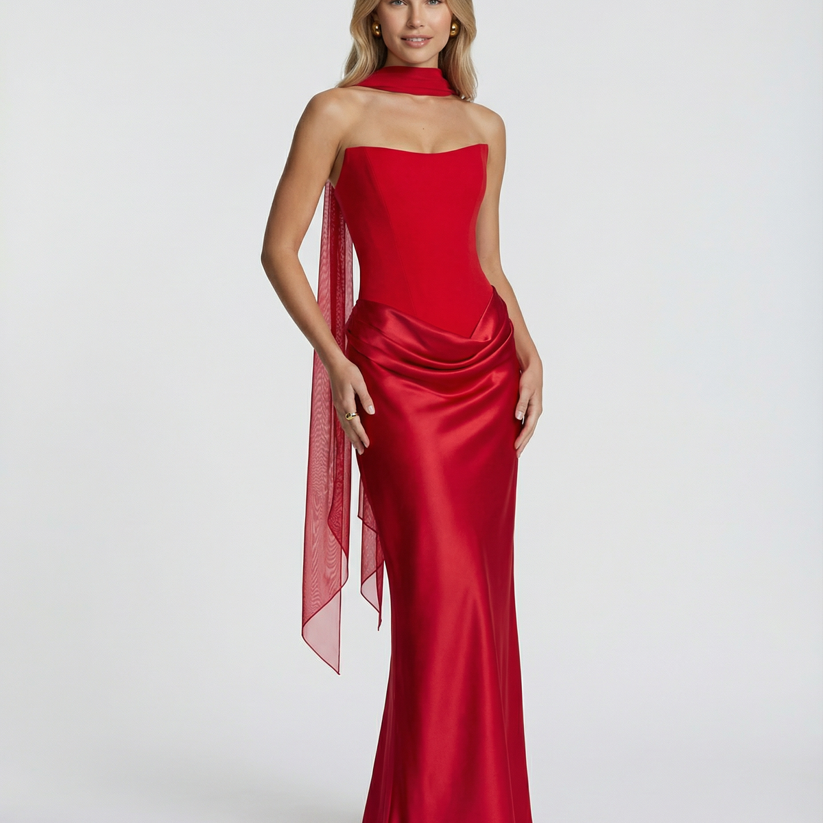 Gemma | Maxi Dress with Strapless Corset and Draped Skirt