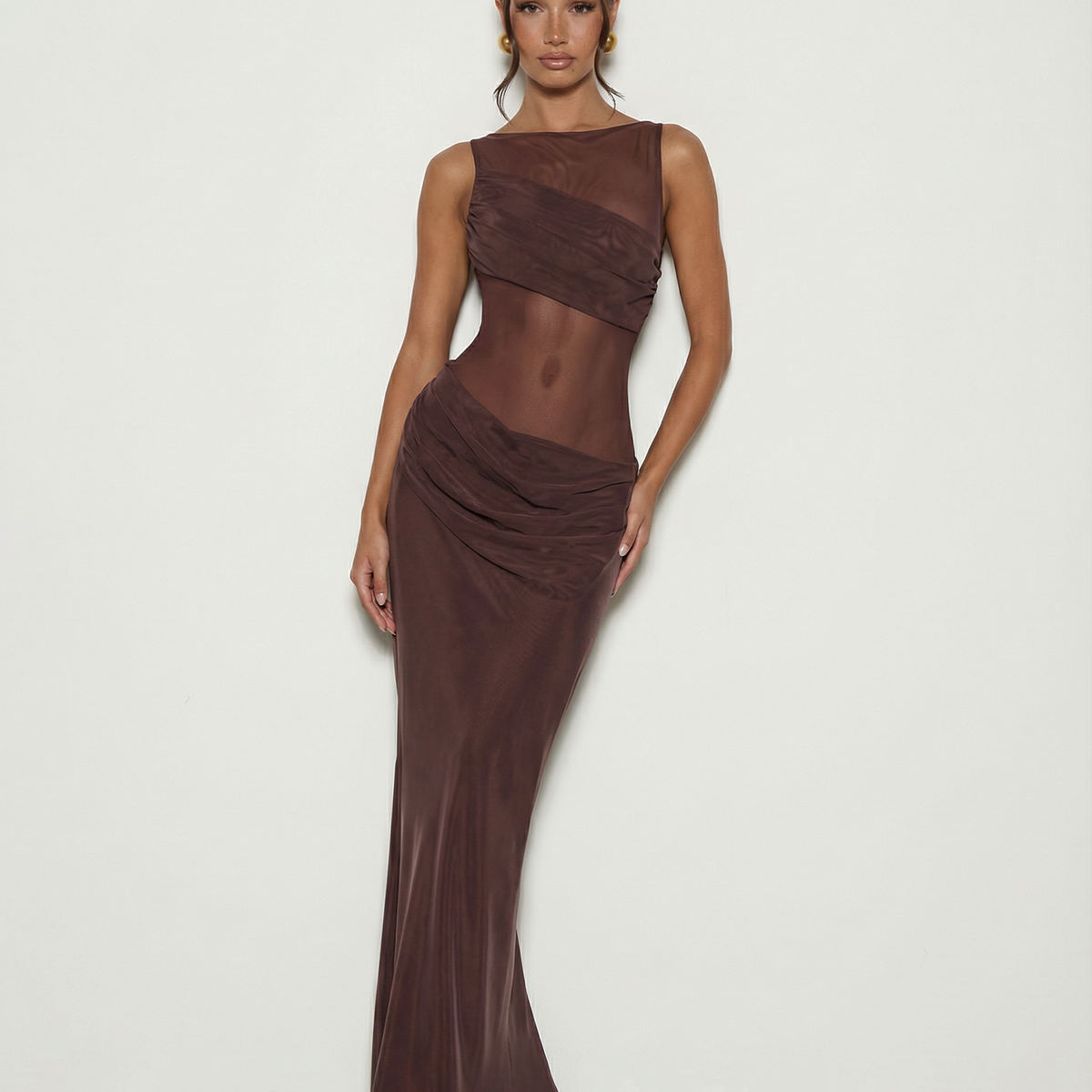Olivia | Maxi Dress with Sheer Panel and Ruched Skirt
