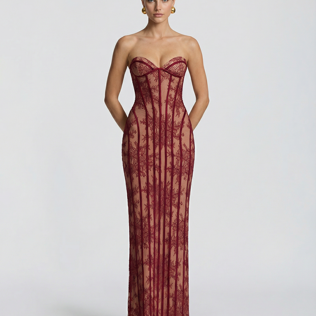 Catherine | Maxi Dress with Sheer Lace Corset and Lace-Up Back