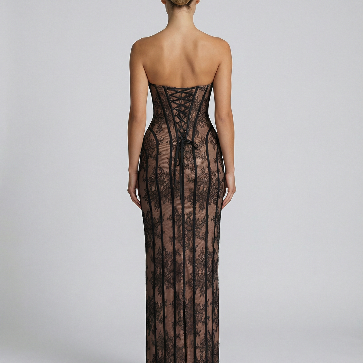 Catherine | Maxi Dress with Sheer Lace Corset and Lace-Up Back