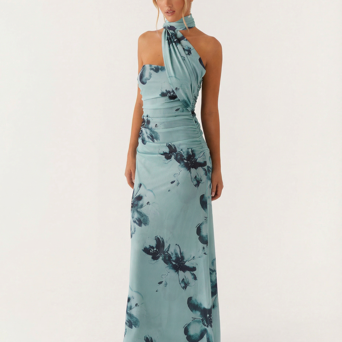 Lindsay | Maxi Dress with One-Shoulder Scarf Neckline
