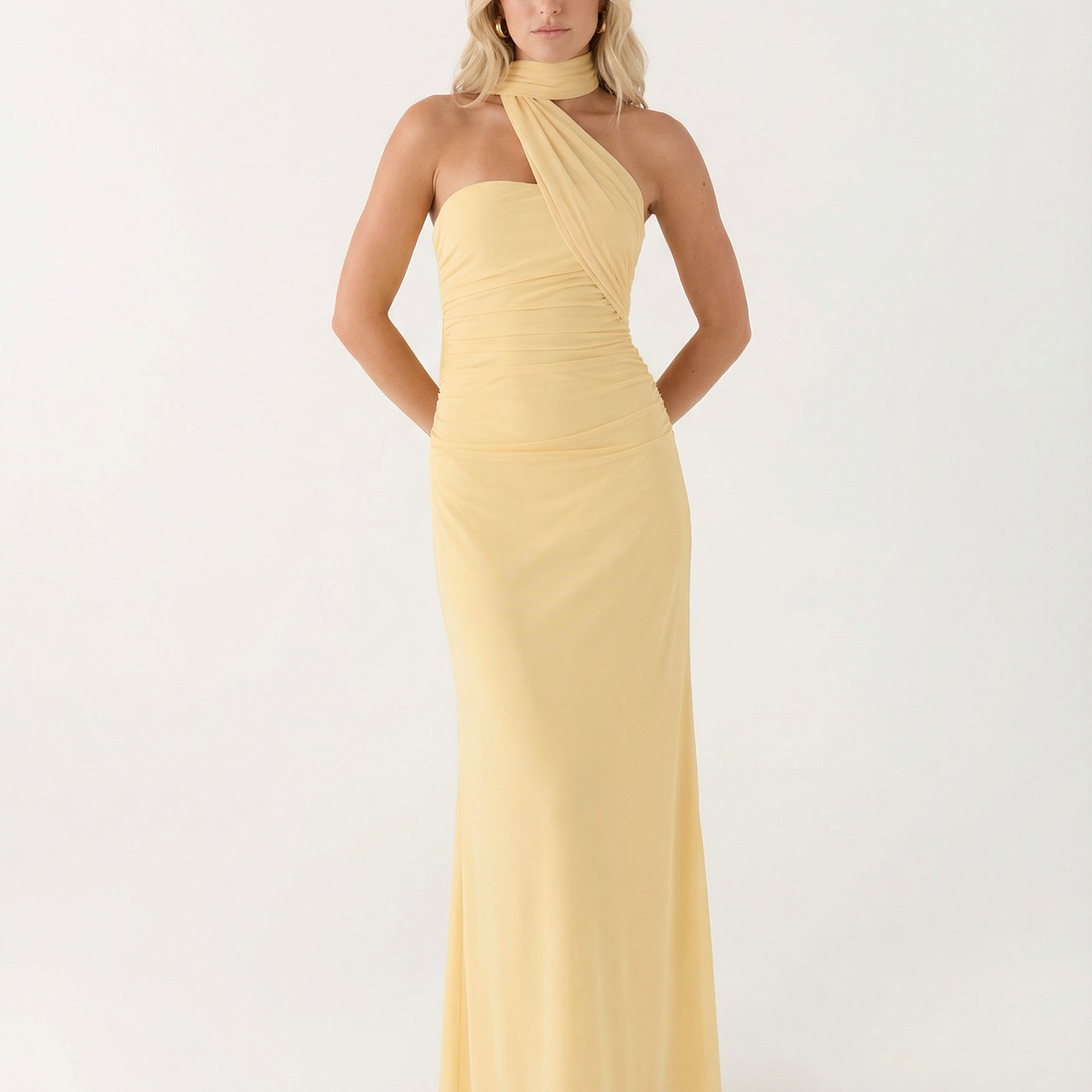 Lindsay | Maxi Dress with One-Shoulder Scarf Neckline