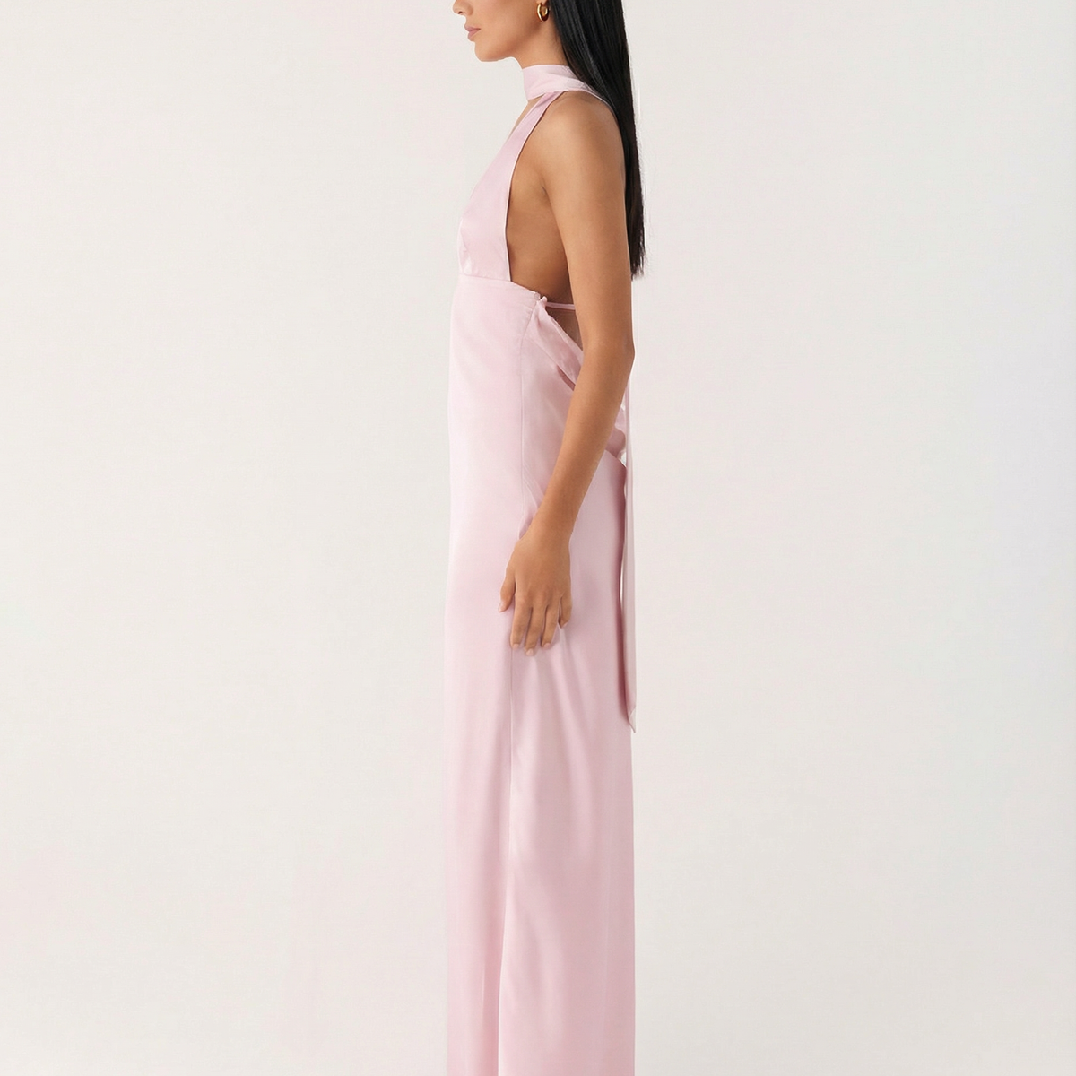 Jayne | Low V Neck Cowl Back Satin Halter Maxi Dress