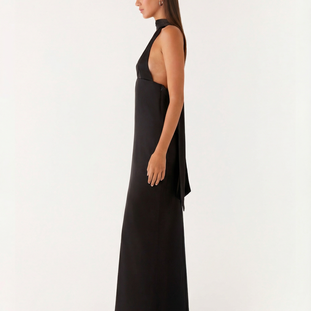 Jayne | Low V Neck Cowl Back Satin Halter Maxi Dress