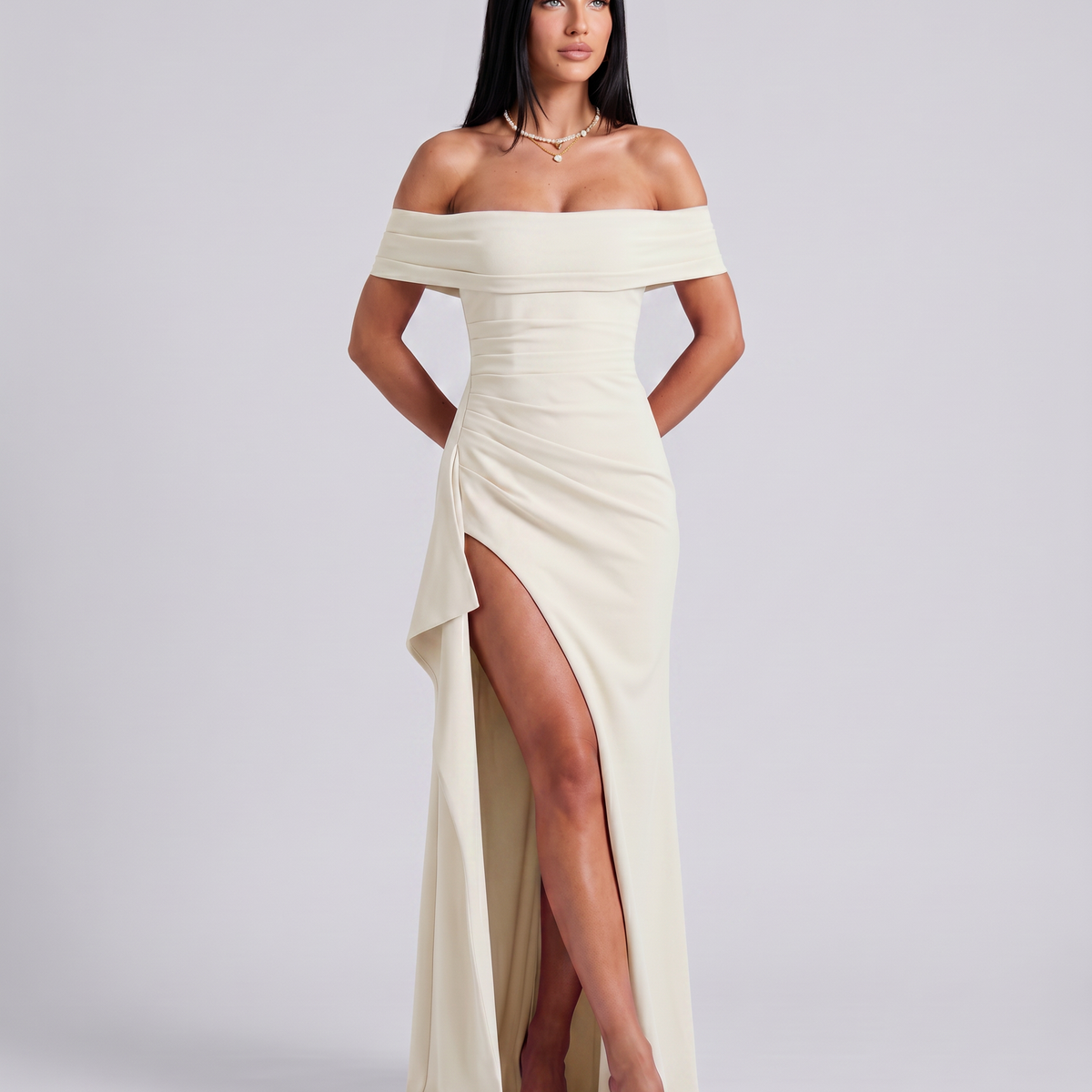 Miriam | Maxi Dress with Off Shoulder and High Slit
