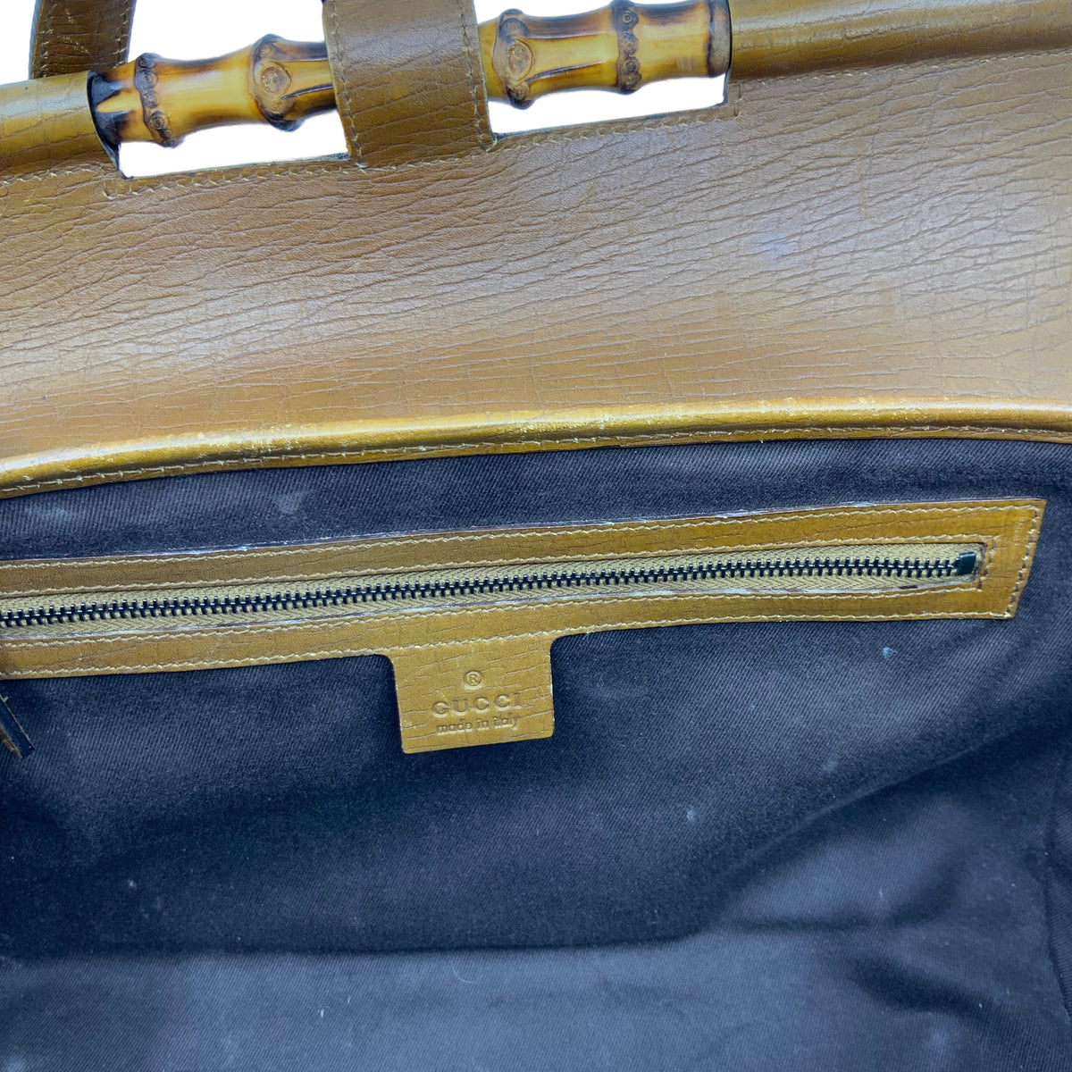 Gucci Monogram GG Canvas Leather Bamboo Bullet Bag