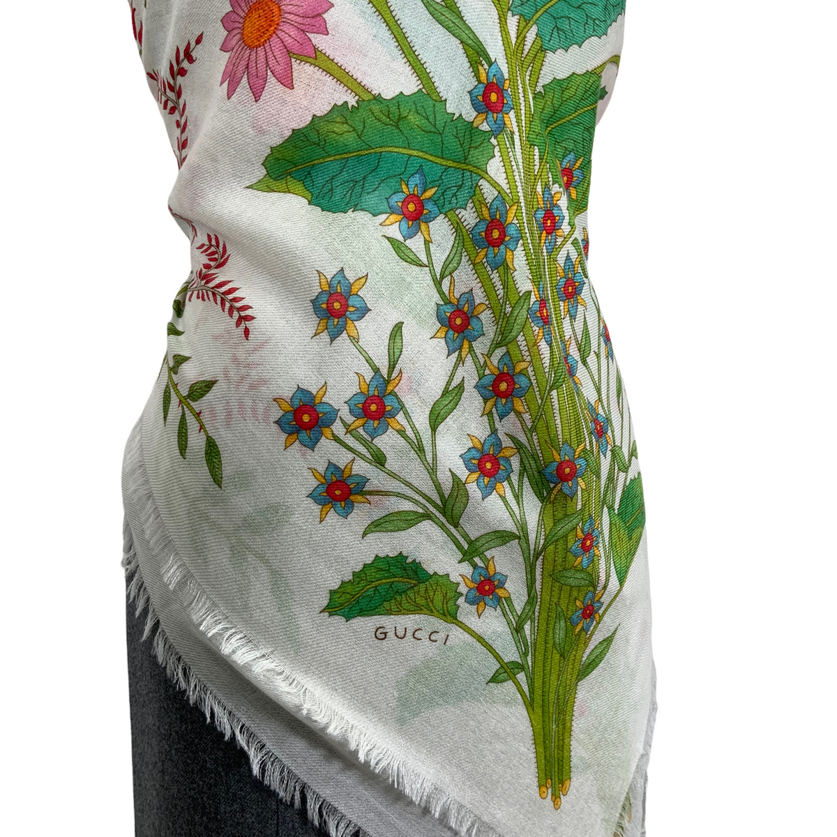 Gucci Floral Wool Silk Scarf NEW