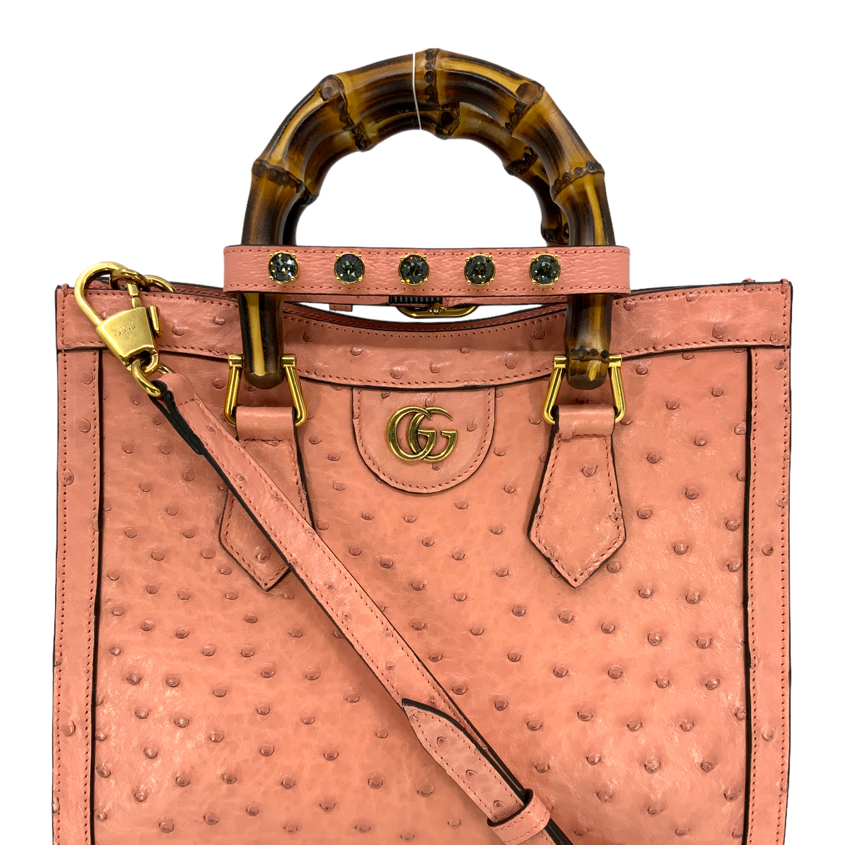 GUCCI Diana Small Ostrich  Bamboo Handle Tote NEW
