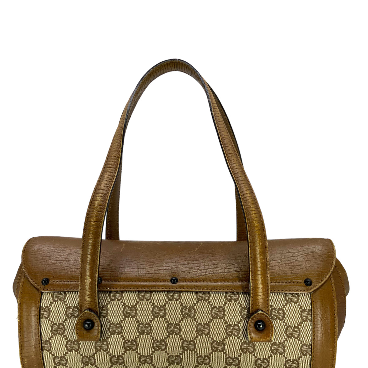 Gucci Monogram GG Canvas Leather Bamboo Bullet Bag