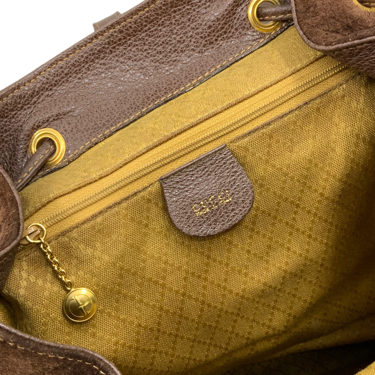 Gucci Vintage Suede Bamboo Drawstring Backpack