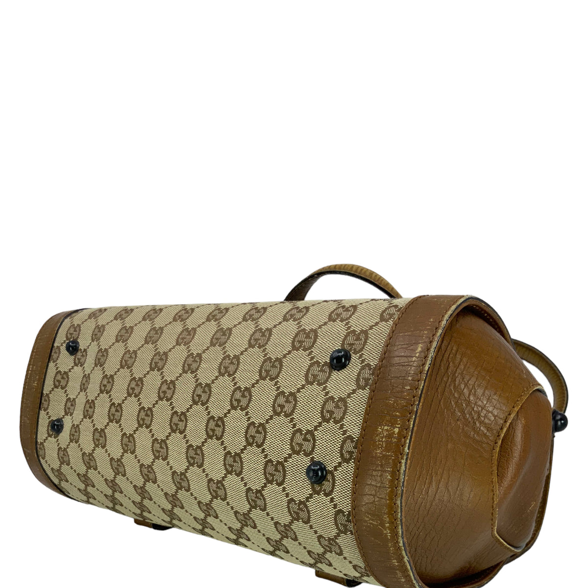 Gucci Monogram GG Canvas Leather Bamboo Bullet Bag