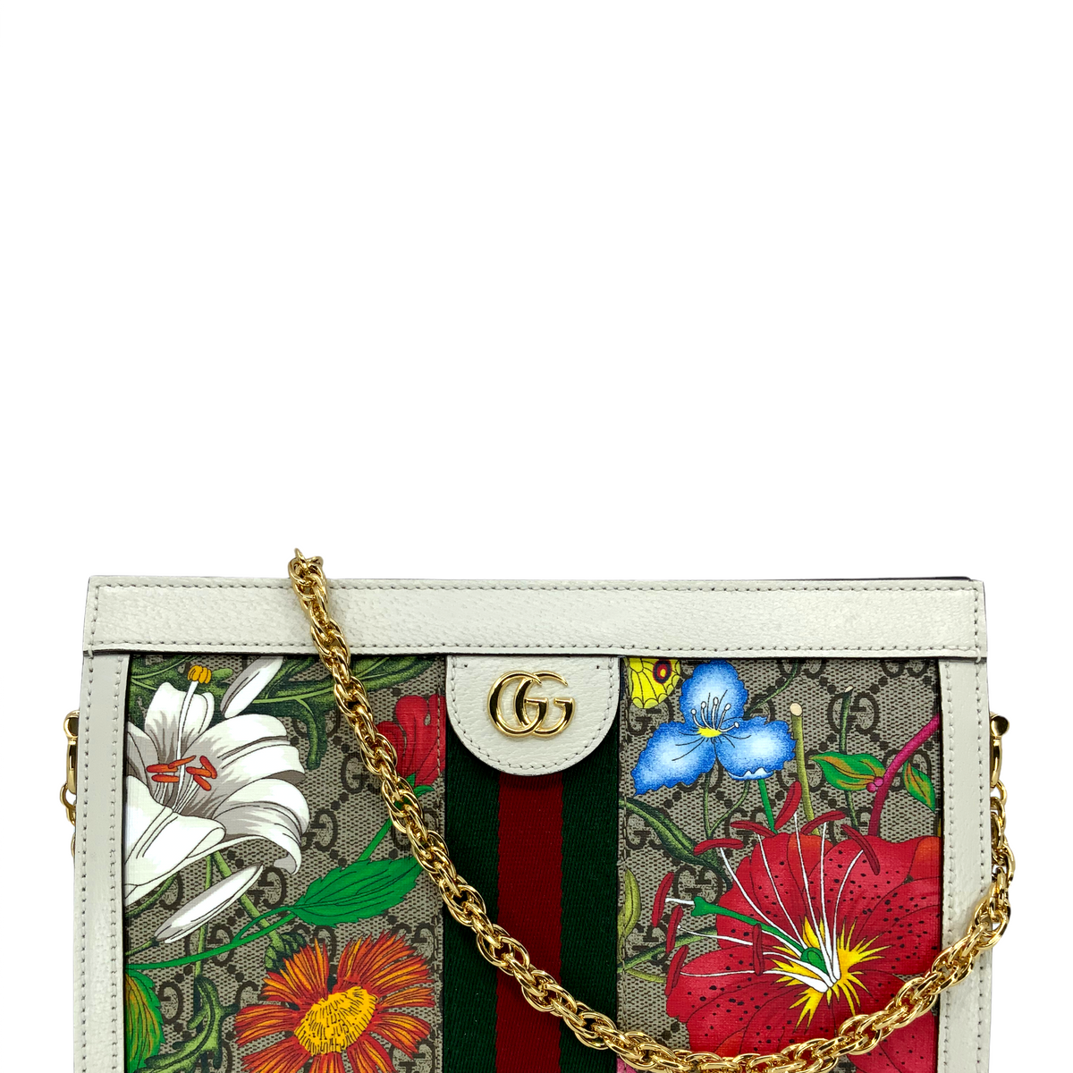GUCCI GG Supreme Monogram Flora Web Small Ophidia Chain Shoulder Bag NEW