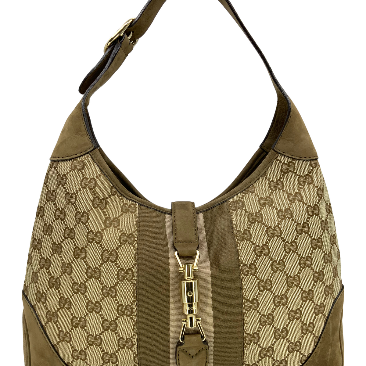 Gucci Monogram Canvas and Suede Medium Jackie O Hobo Bag