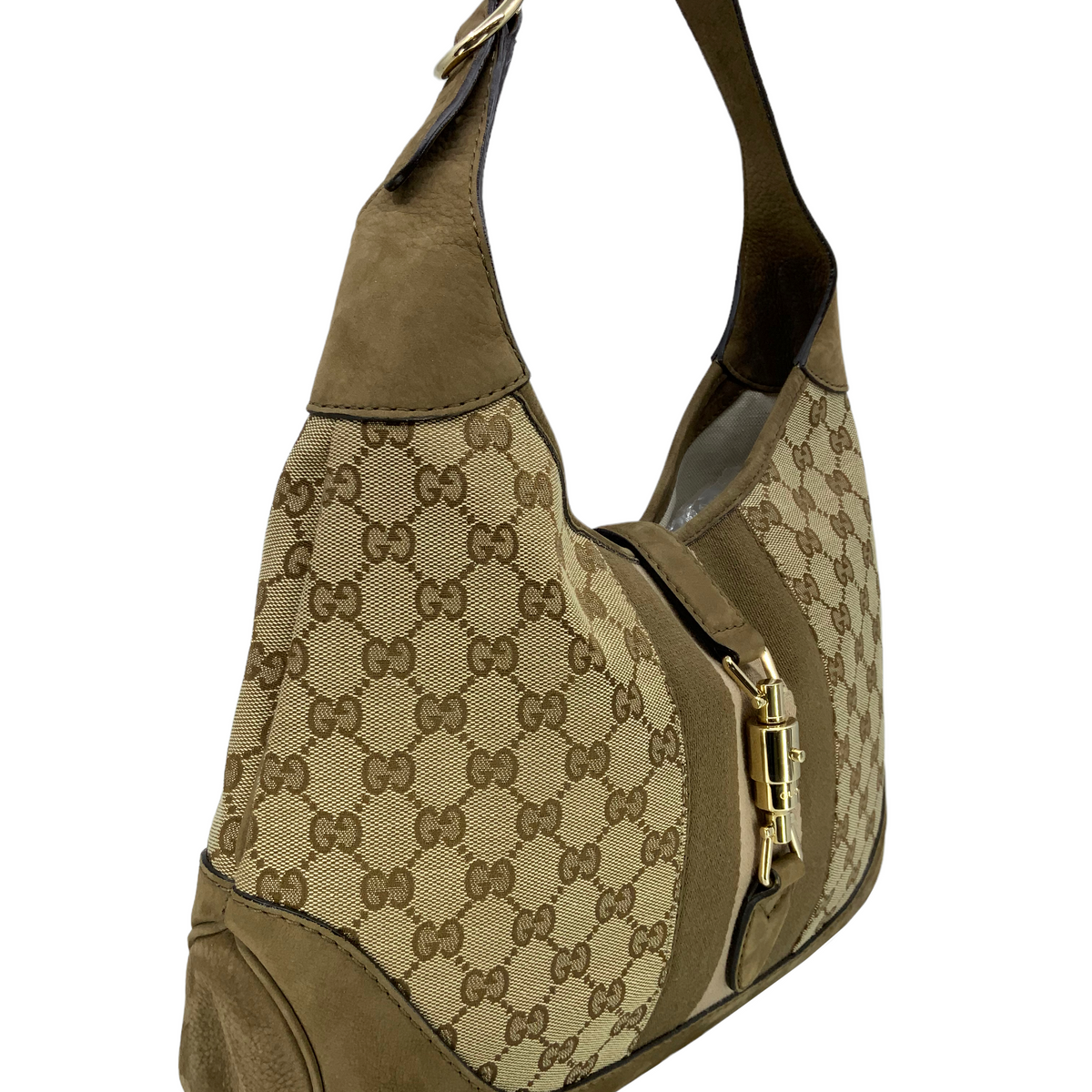 Gucci Monogram Canvas and Suede Medium Jackie O Hobo Bag