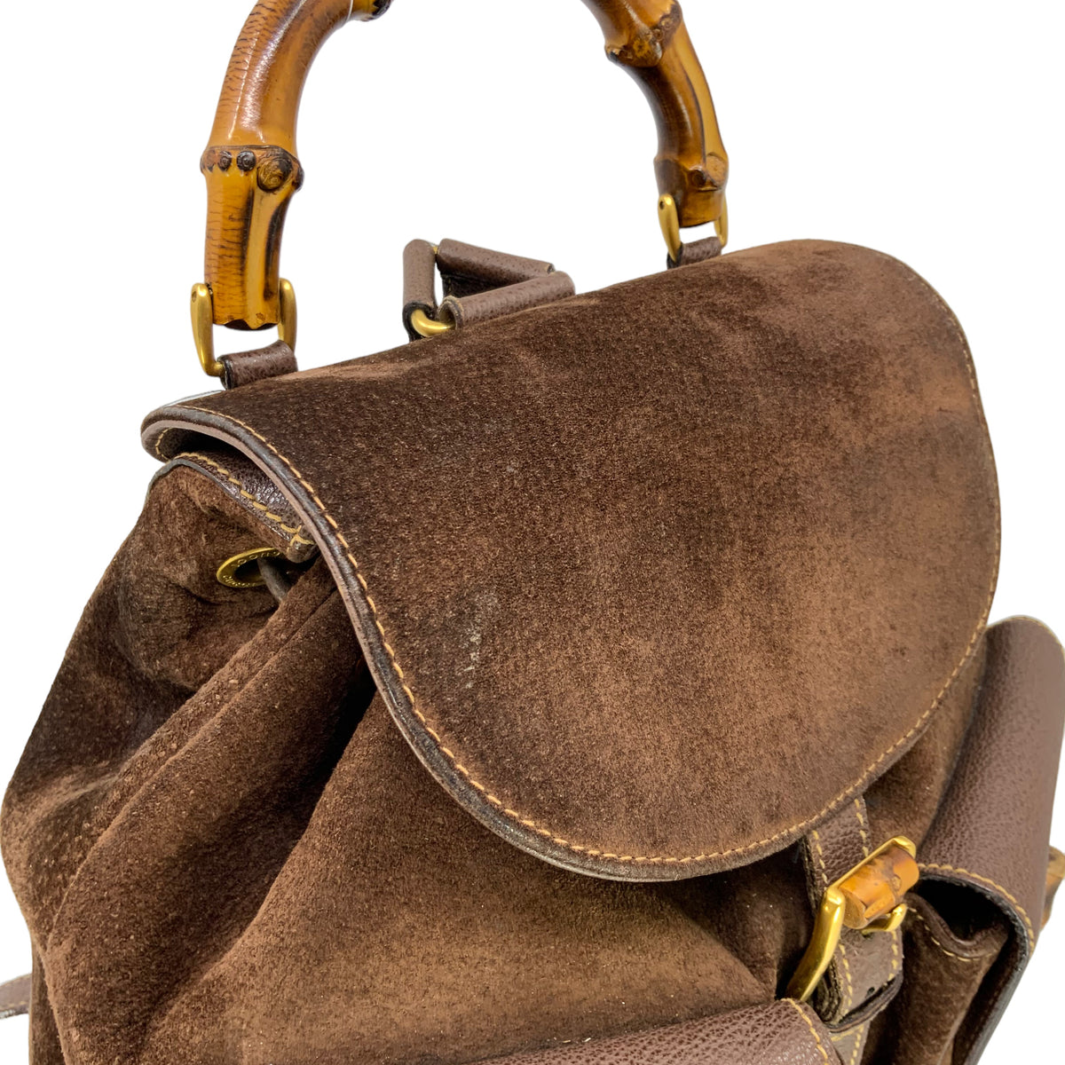 Gucci Vintage Suede Bamboo Drawstring Backpack