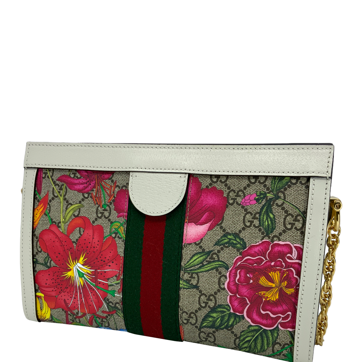 GUCCI GG Supreme Monogram Flora Web Small Ophidia Chain Shoulder Bag NEW