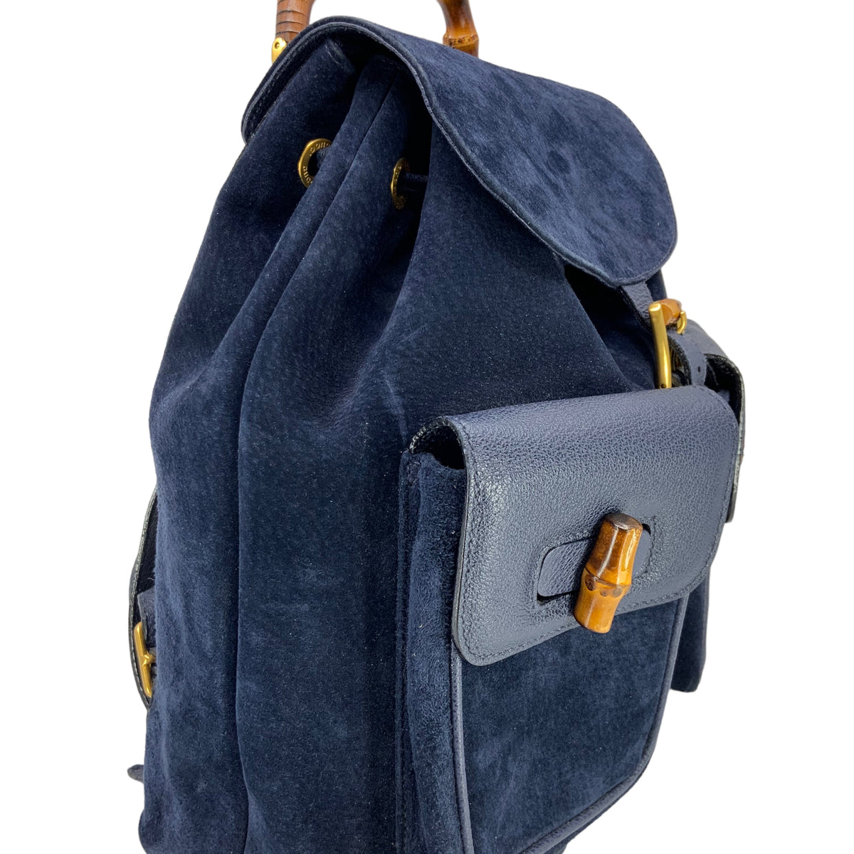 Gucci Vintage Suede Bamboo Drawstring Backpack