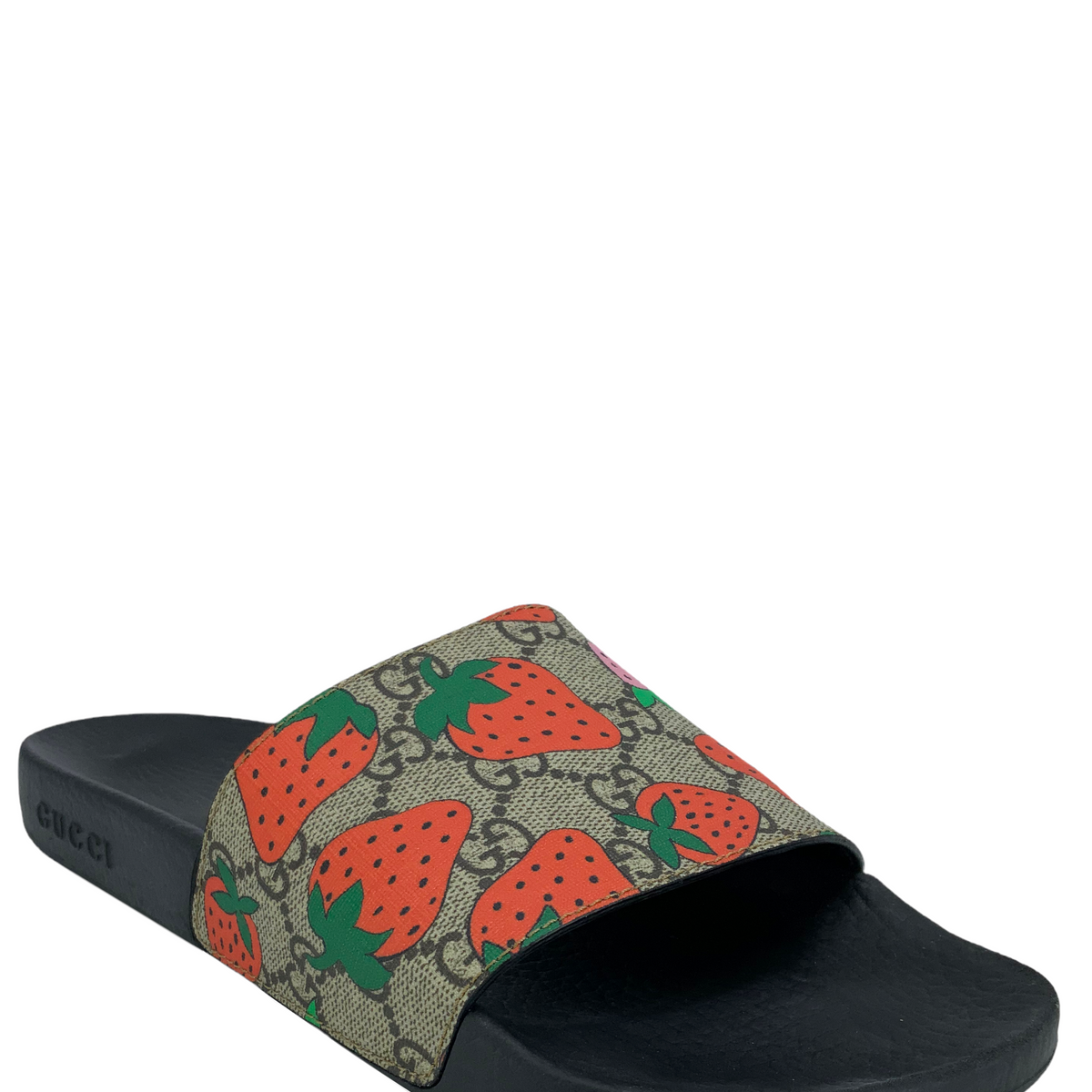 GUCCI GG Supreme Monogram Strawberry Slide Sandals Size 10