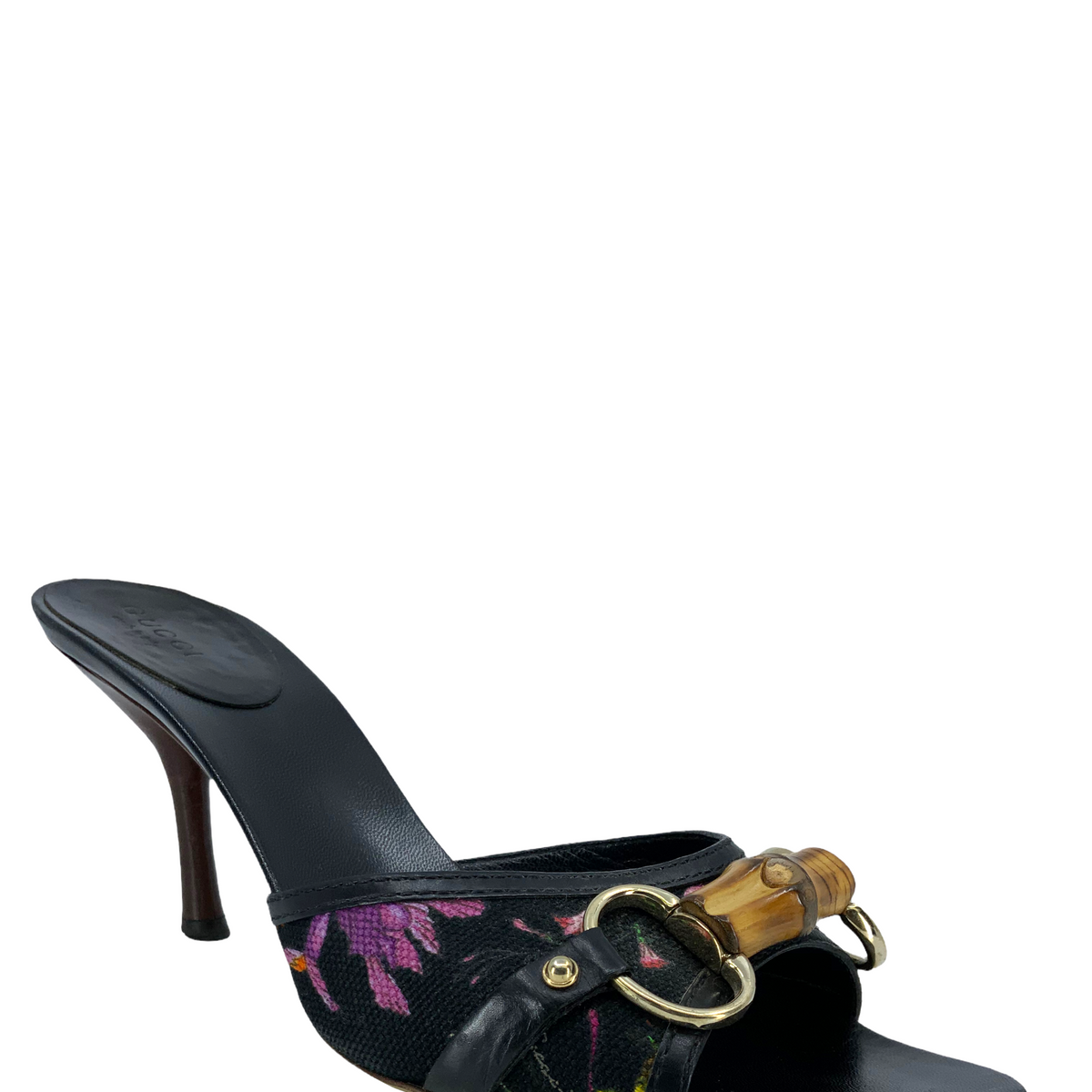 Gucci Canvas Floral Bamboo Horsebit Sandals Size 7