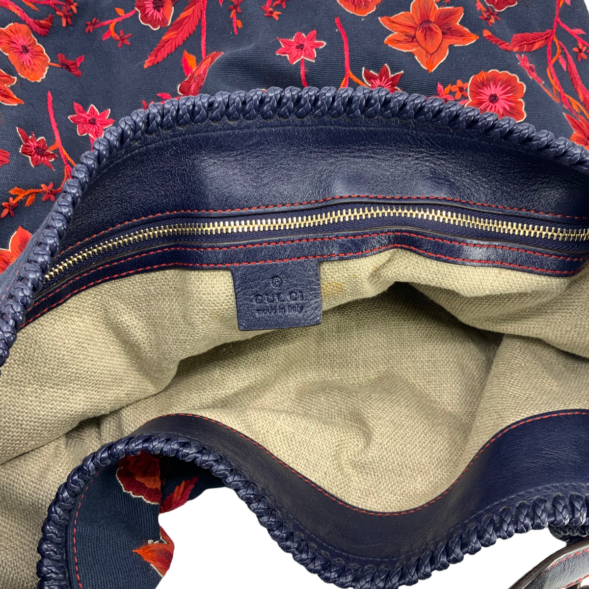 Gucci Floral Embroidered Canvas Large Horsebit Handle Hobo