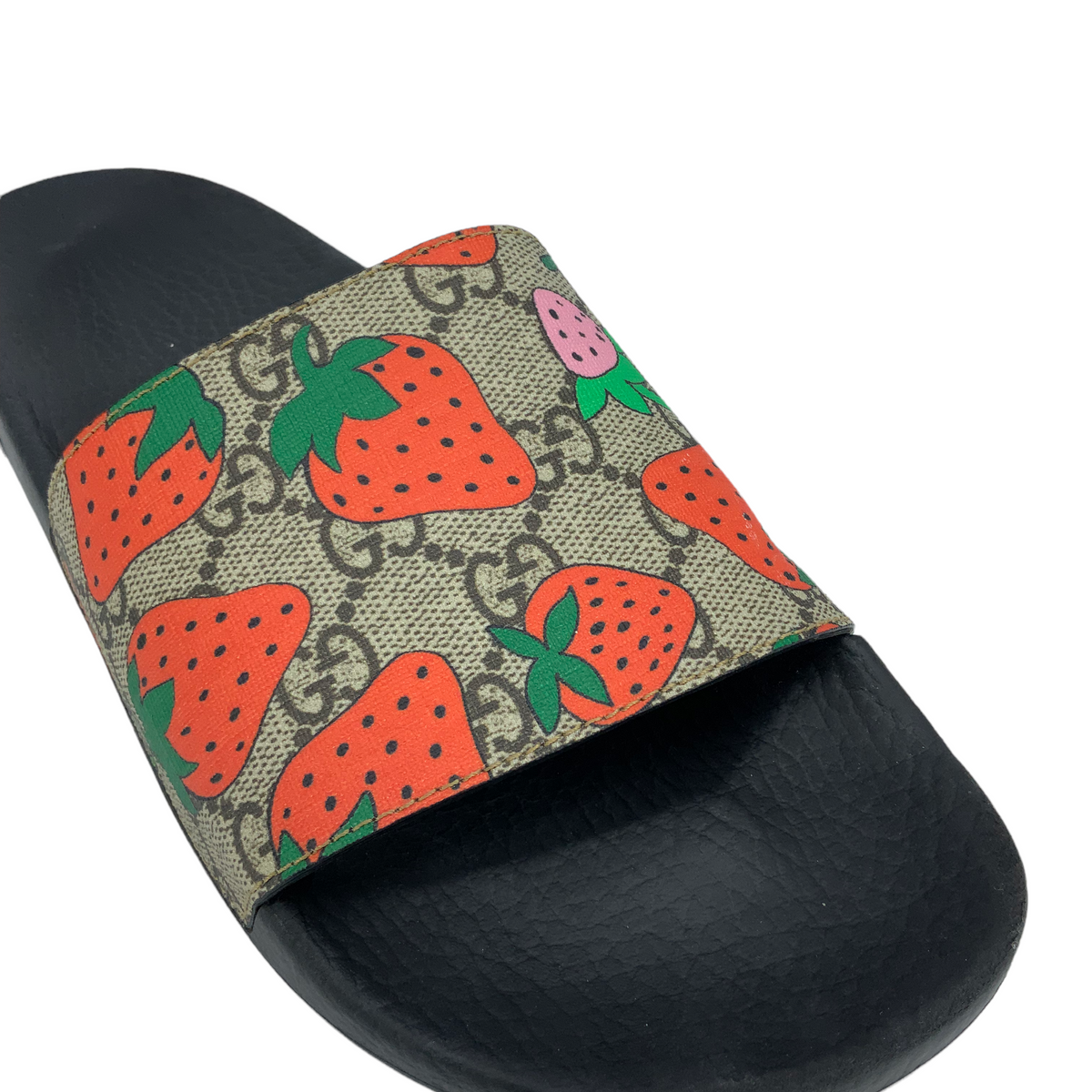 GUCCI GG Supreme Monogram Strawberry Slide Sandals Size 10