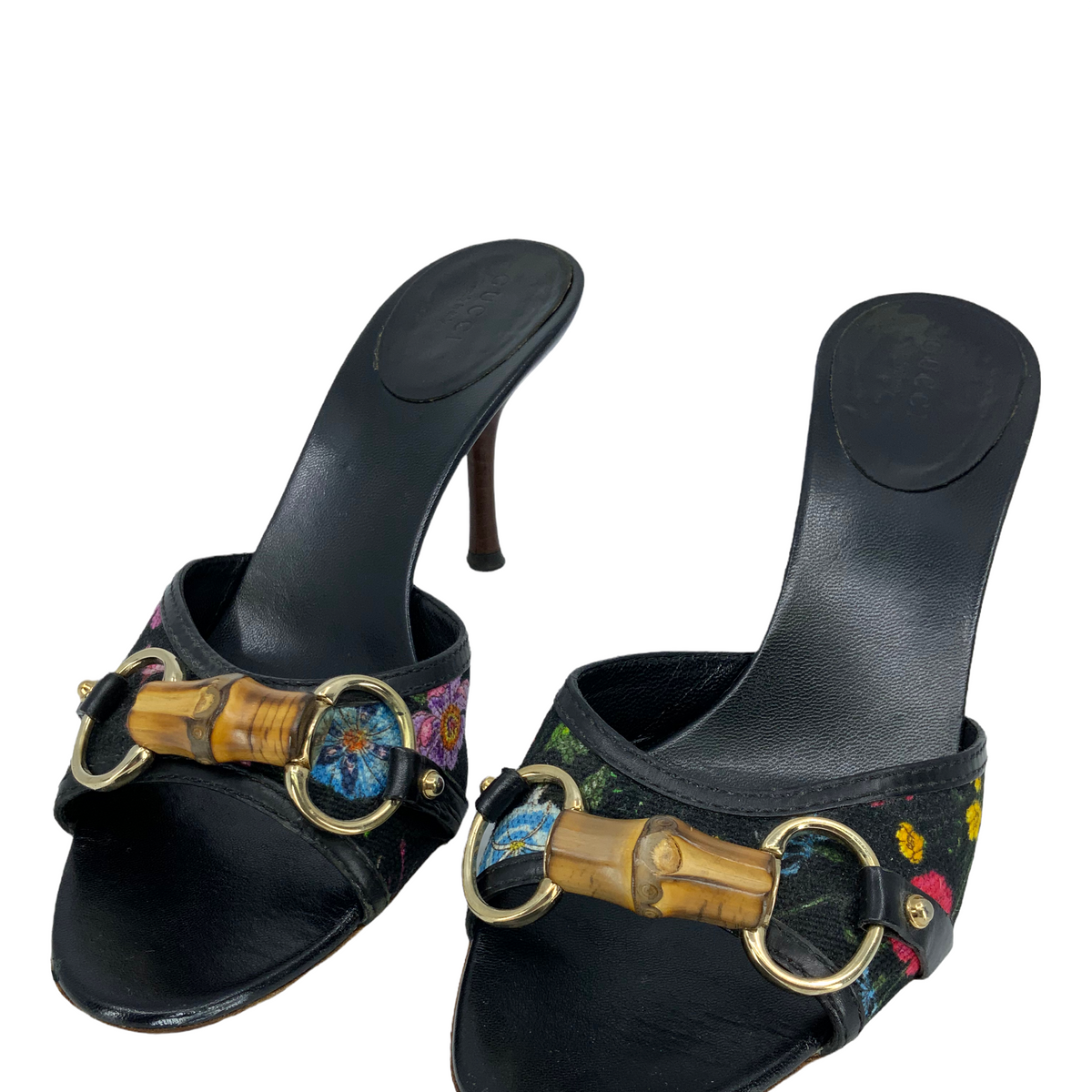 Gucci Canvas Floral Bamboo Horsebit Sandals Size 7