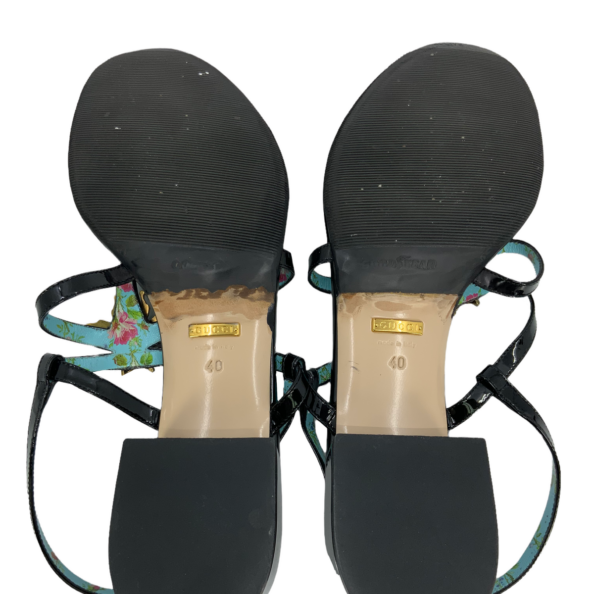 GUCCI Patent Calfskin Bee Thong Sandals Size 10