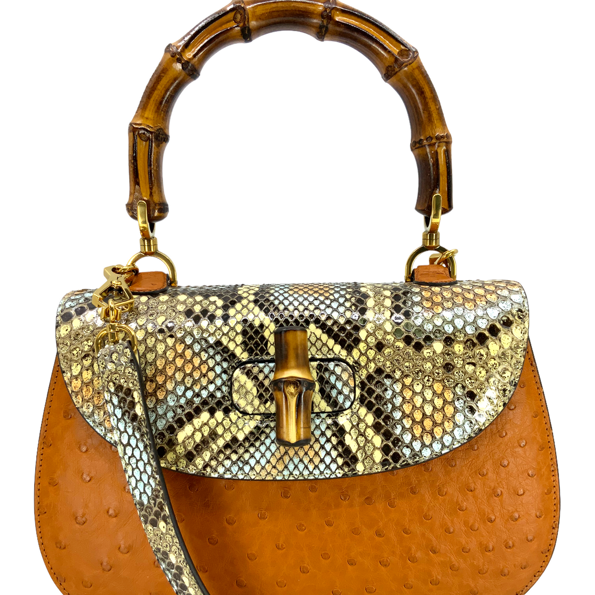 Gucci Bamboo 1947 Ostrich and Python Medium Bag