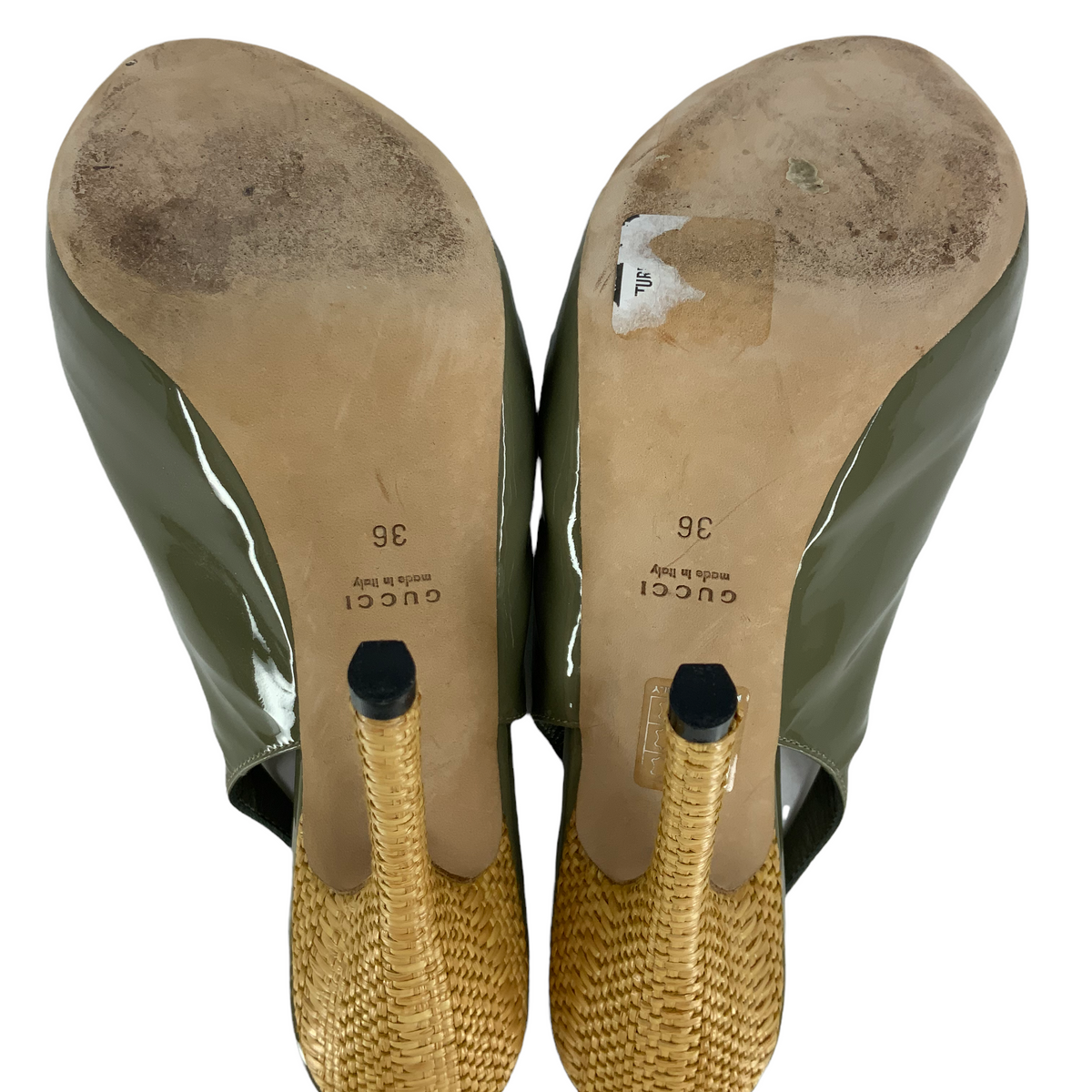 Gucci Patent Leather Sofia Straw Heel Slingback Sandals Size 6
