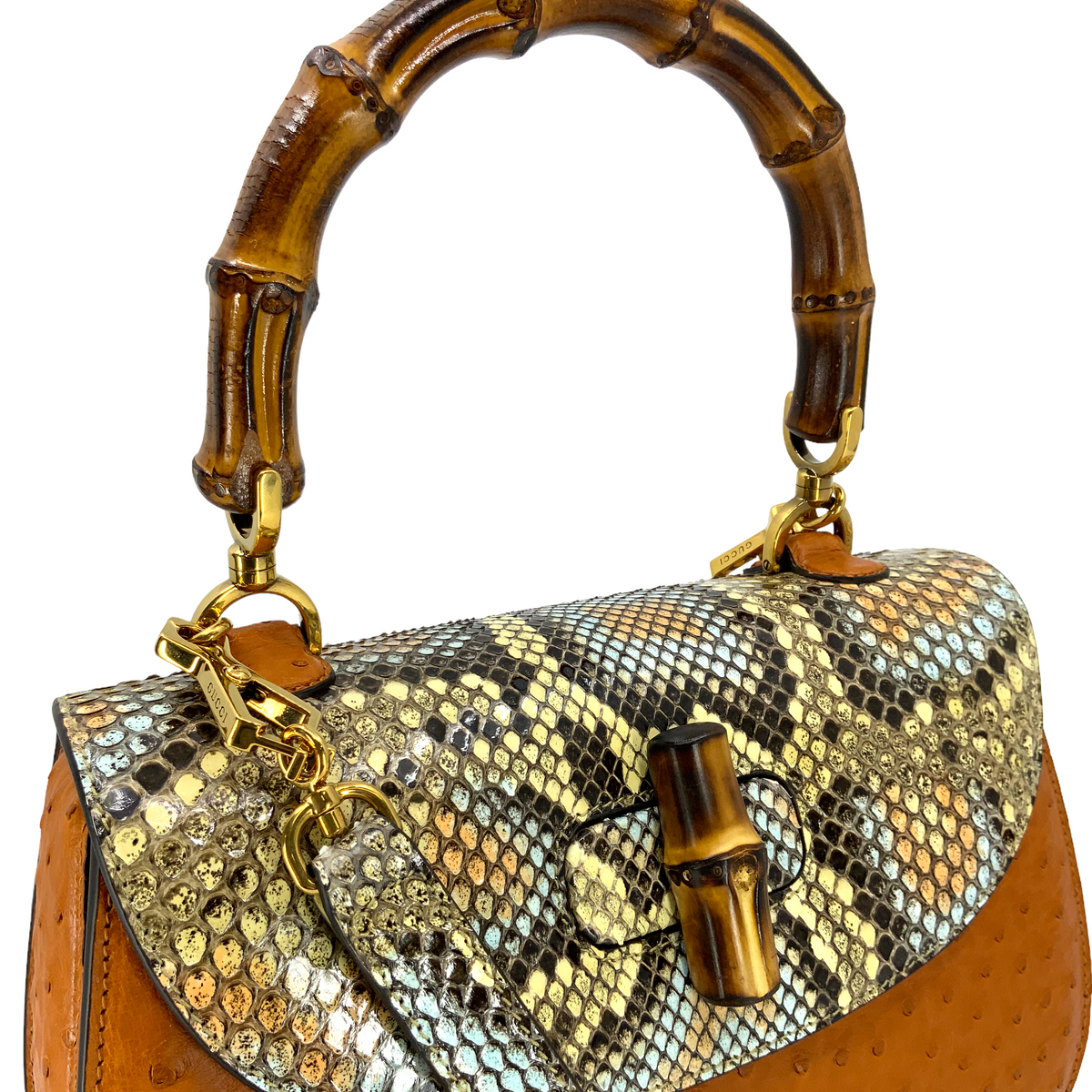 Gucci Bamboo 1947 Ostrich and Python Medium Bag