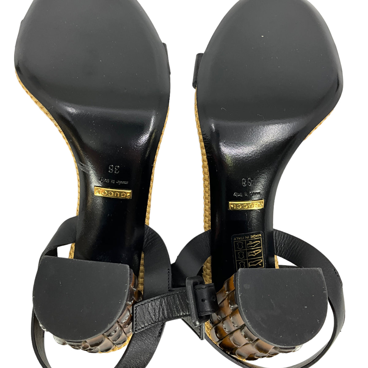 Gucci Dahlia Bamboo-Heel Ankle Strap Sandals Size 8
