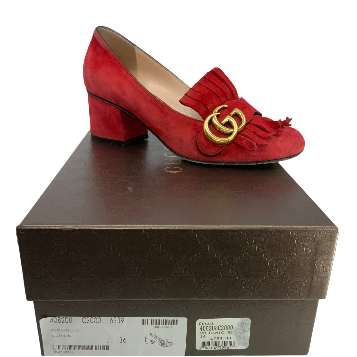 Gucci Marmont GG Suede Block-Heel Pumps Size 6