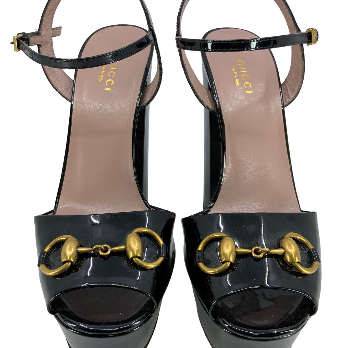 GUCCI Claudie Patent Leather Platform Horsebit Sandals Size 8