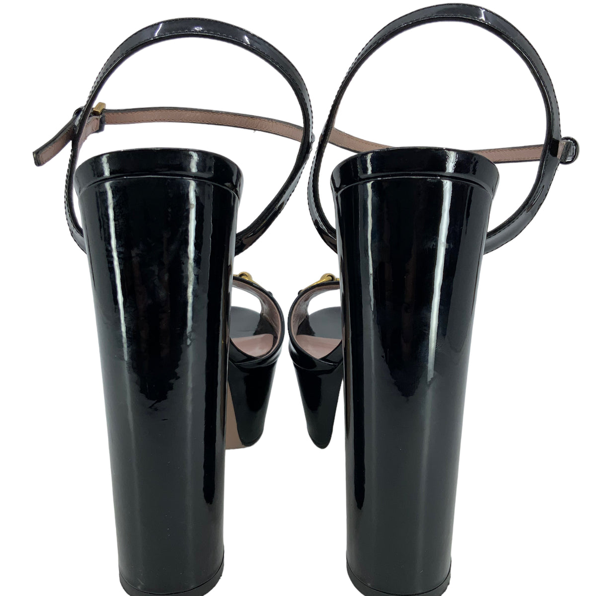 GUCCI Claudie Patent Leather Platform Horsebit Sandals Size 8
