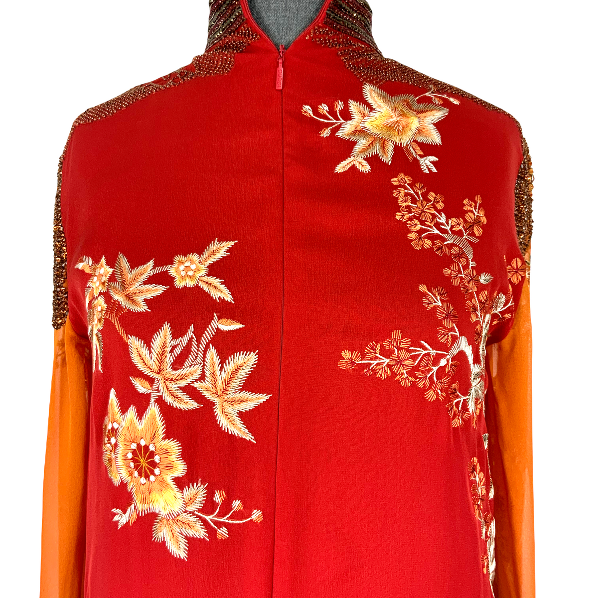 Gucci Floral Embroidered and Beaded Silk Cocktail Dress Size M