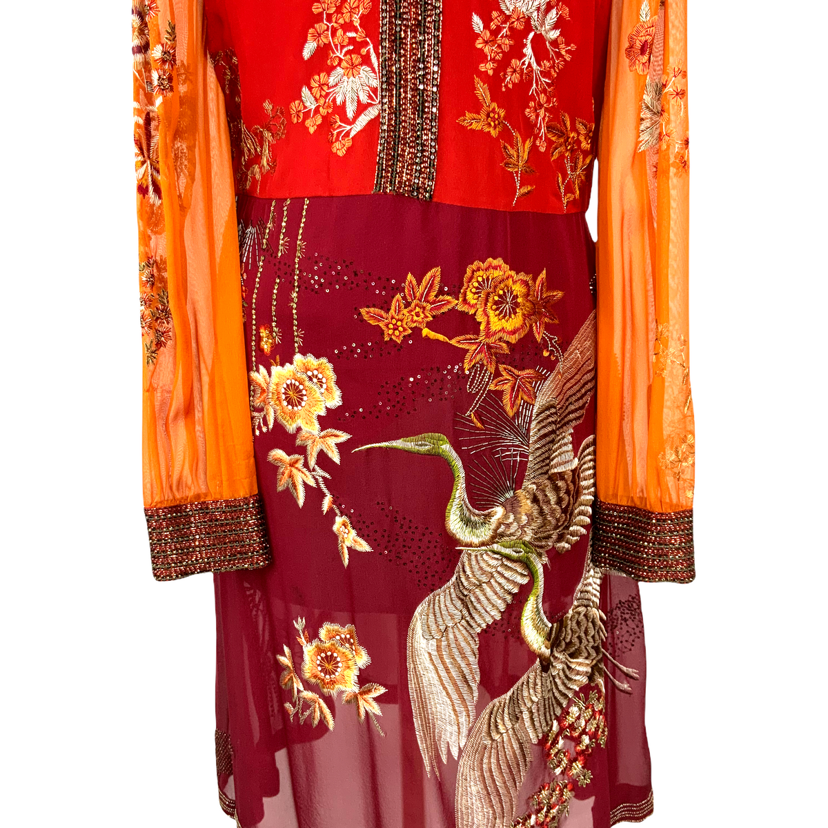 Gucci Floral Embroidered and Beaded Silk Cocktail Dress Size M