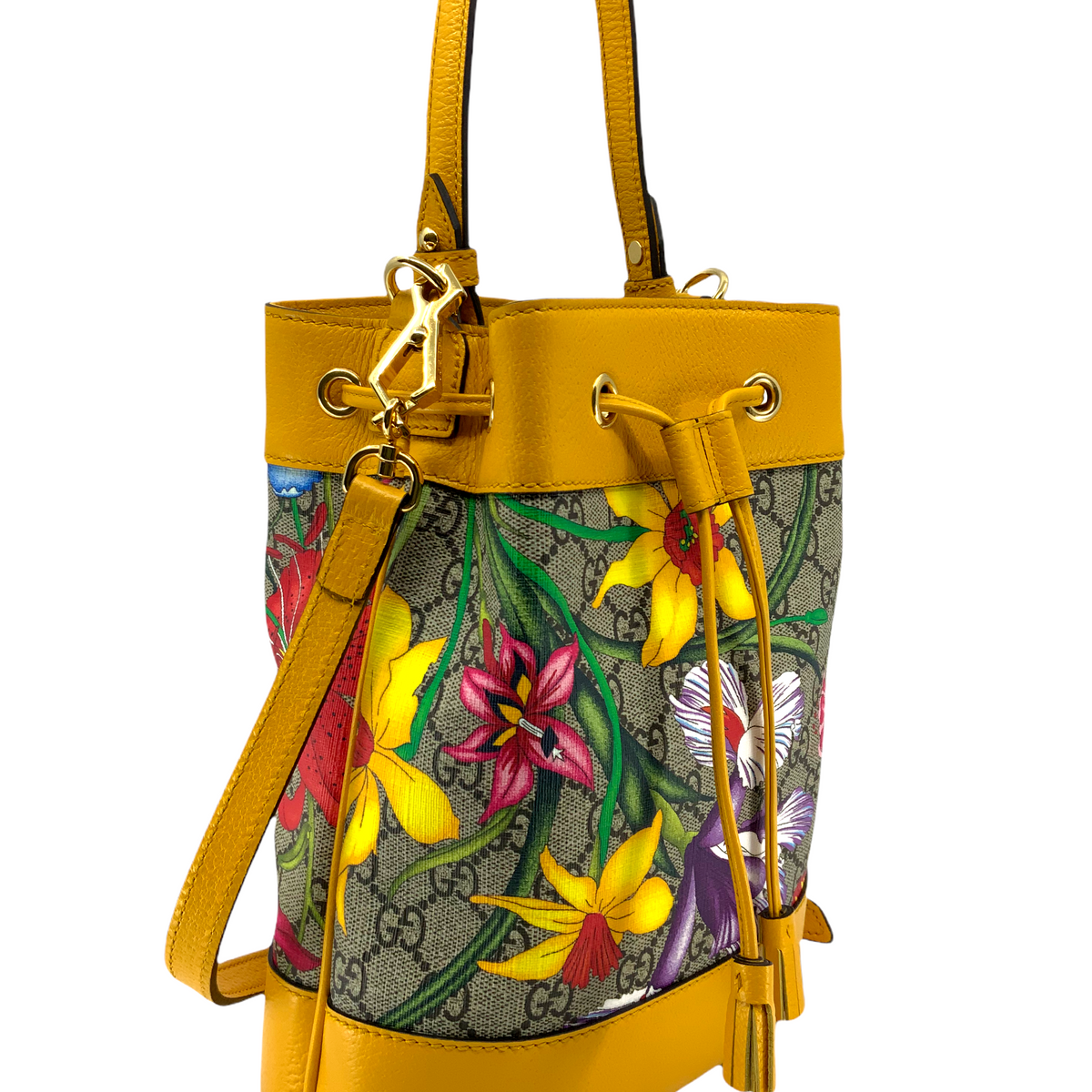 Gucci GG Supreme Flora Small Ophidia Bucket Bag NEW