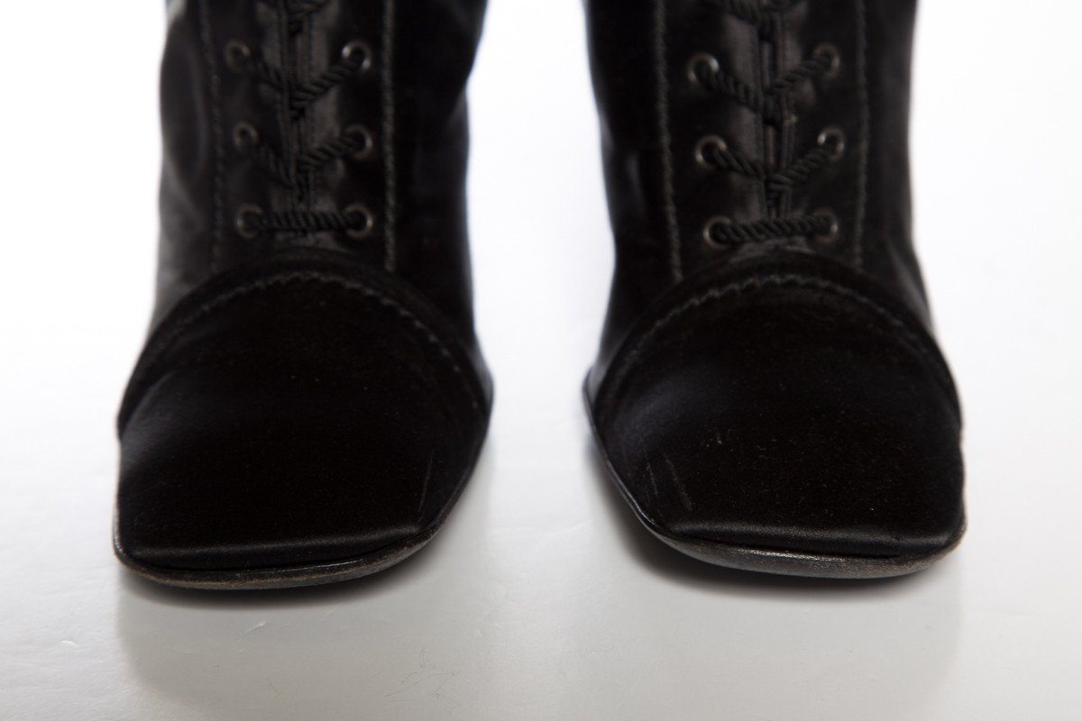 Prada Black Satin Lace-up Square Toe Boots SZ 39.5
