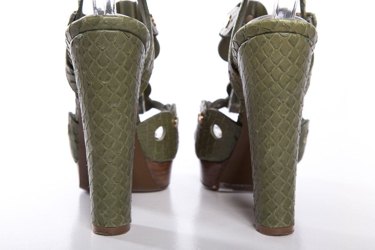 Sergio Rossi Green Snakeskin Sandals SZ 36