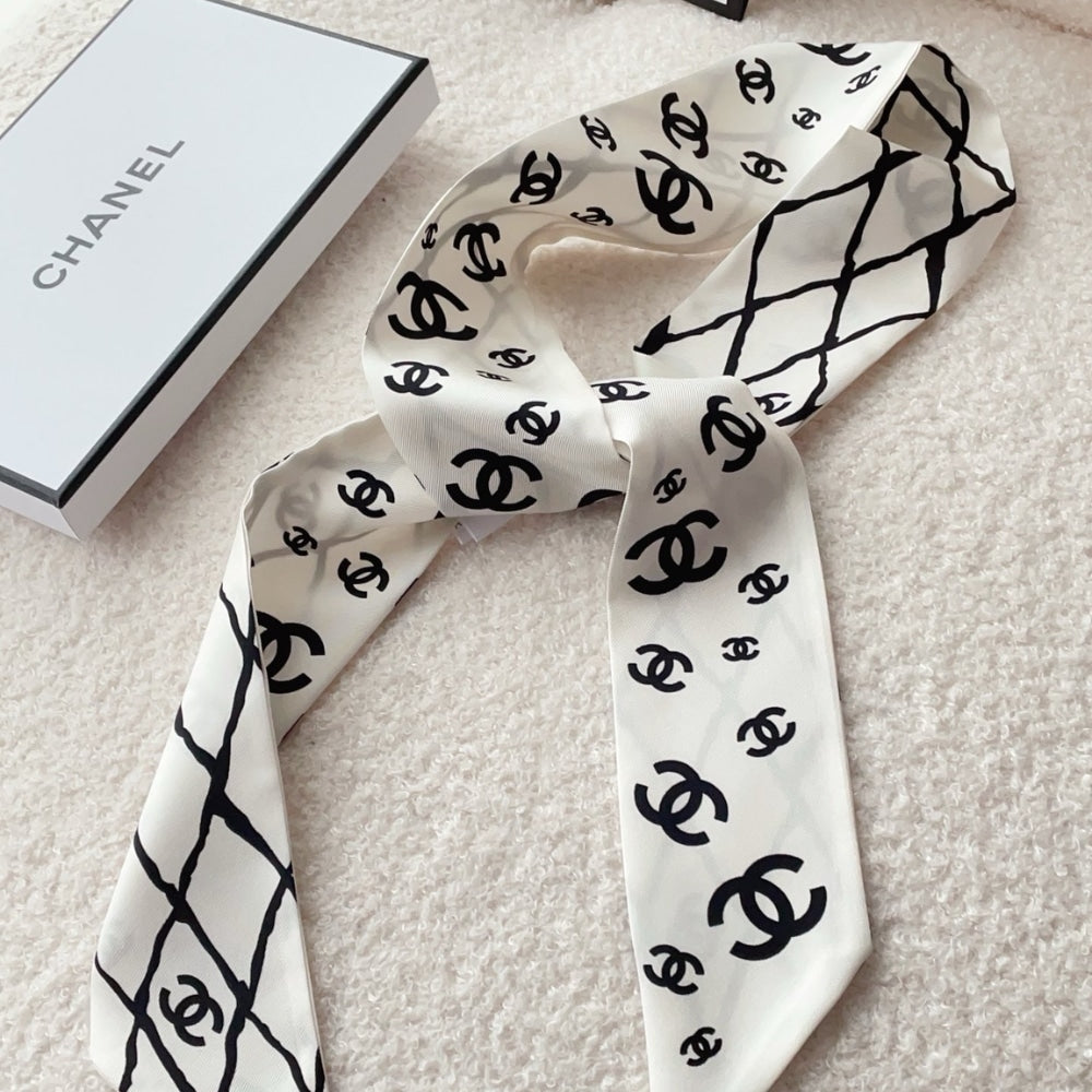 CC SILK CC SLIM BANDEAU SCARF WHITE 120CM