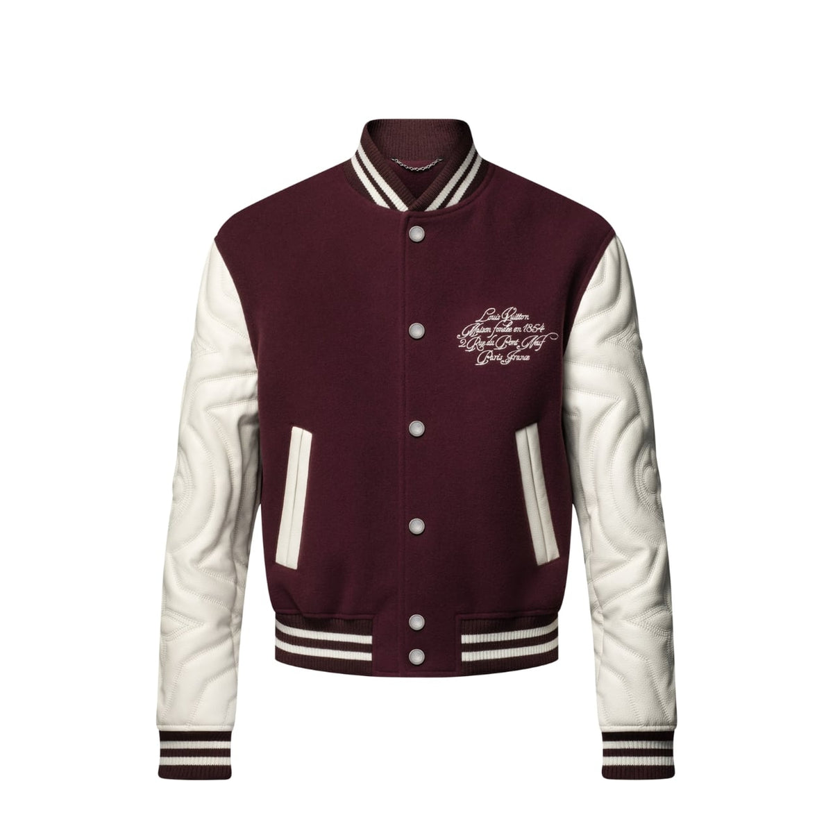 LV EMBROIDERED CALFSKIN VARSITY JACKET BORDEAUX 1AGJCC