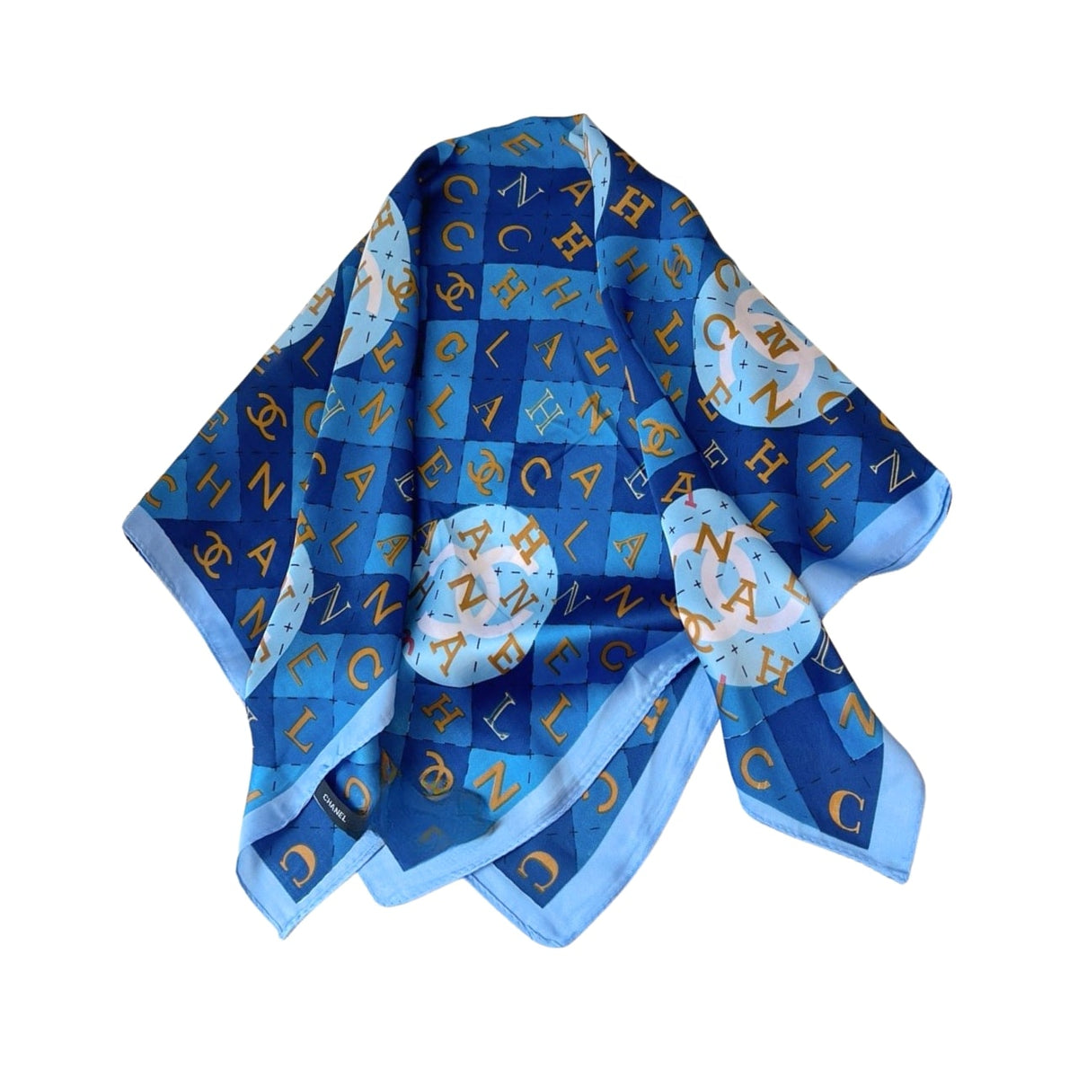 CC GEOMETRIC CC SILK SCARF BLUE AND LIGHT BLUE 70CM