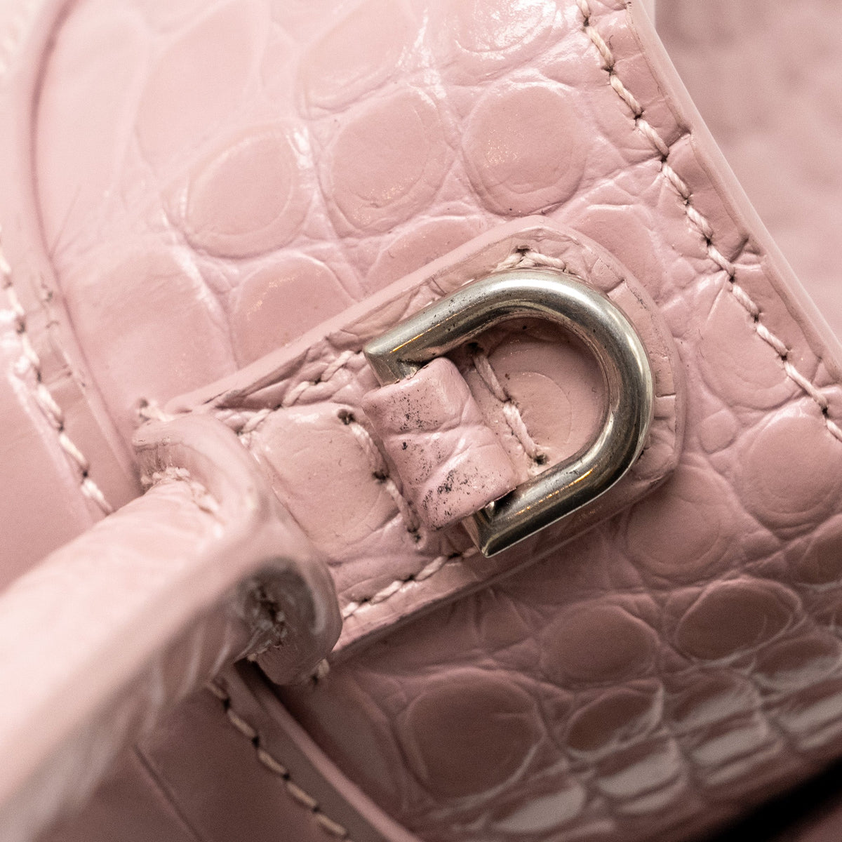 balenciaga Hourglass S Croc-Embossed Calfskin Pink SHW